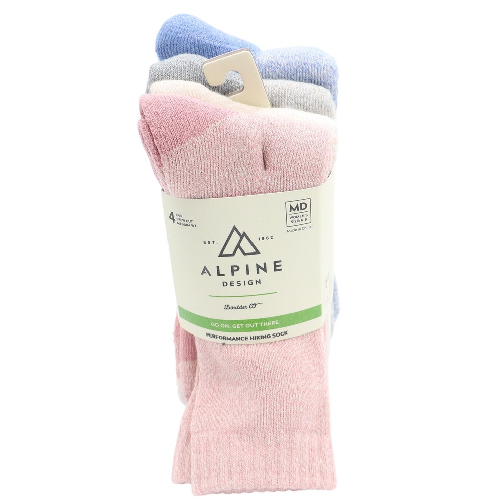 Alpine Design Womens 4pk Performance Hiking Socks Crew Medium Weight ADW15600 MD